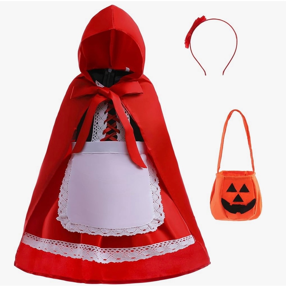 Girls Little Red Riding Hood Costume – Size 10 – Complete Cape & Dress Set